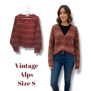 Alps Sweater Vintage Fair Isle Cardigan Cottagecore Grandpacore MultiColor RED S
